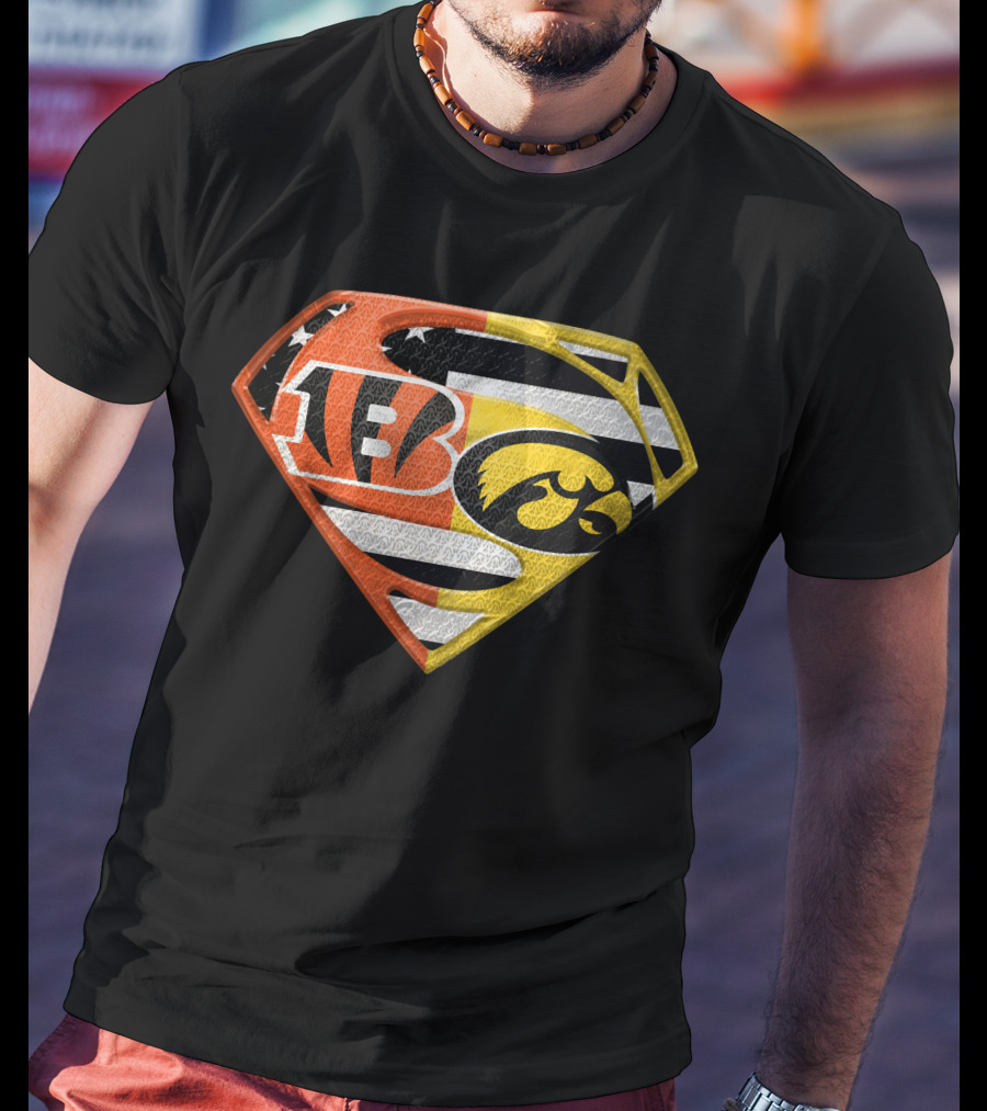 Superman Logo Cincinnati Bengals Iowa Hawkeyes Football Flag T-Shirt