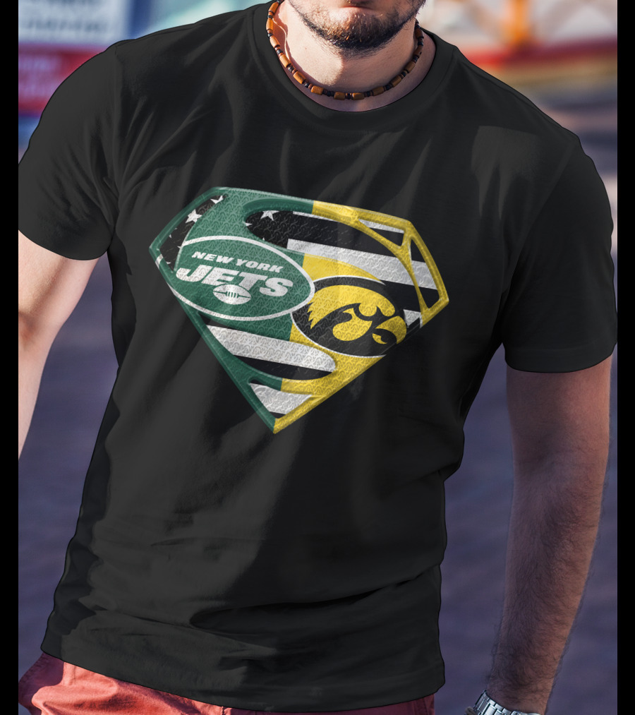 New York Jets Iowa Hawkeyes Superman Logo Fusion T-Shirt
