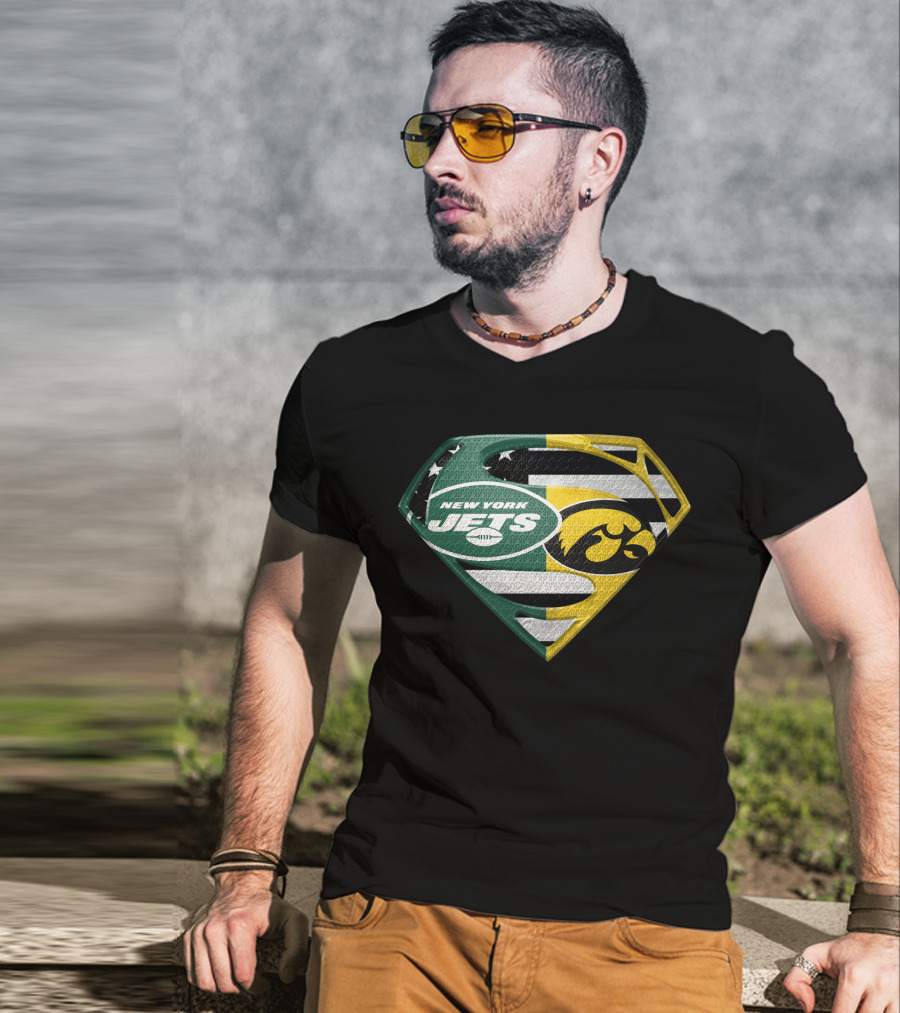 New York Jets Iowa Hawkeyes Superman Logo Fusion T-Shirt