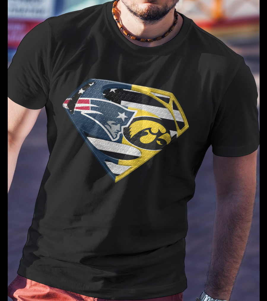 New England Patriots Iowa Hawkeyes Superman Logo Fusion T-Shirt