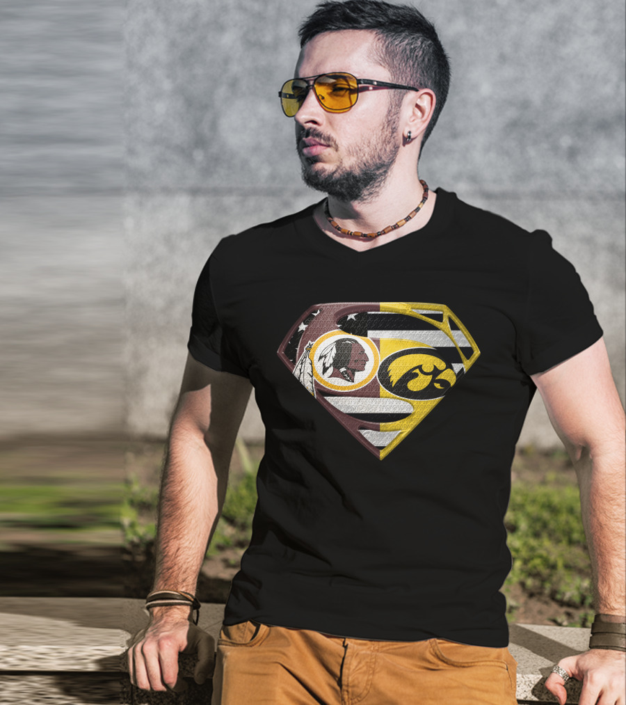 Superman Washington Redskins Iowa Hawkeyes Logo Mashup T-Shirt