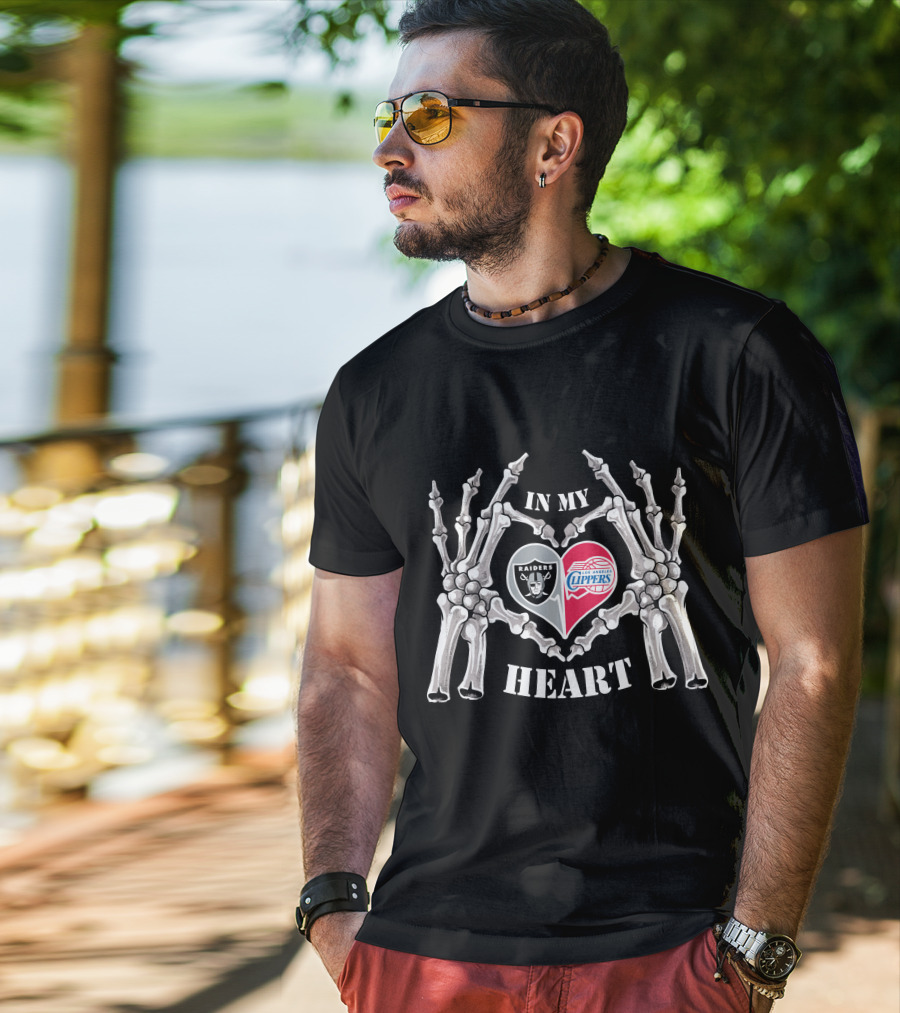 Raiders Clippers In My Heart Skeleton Hands T-Shirt