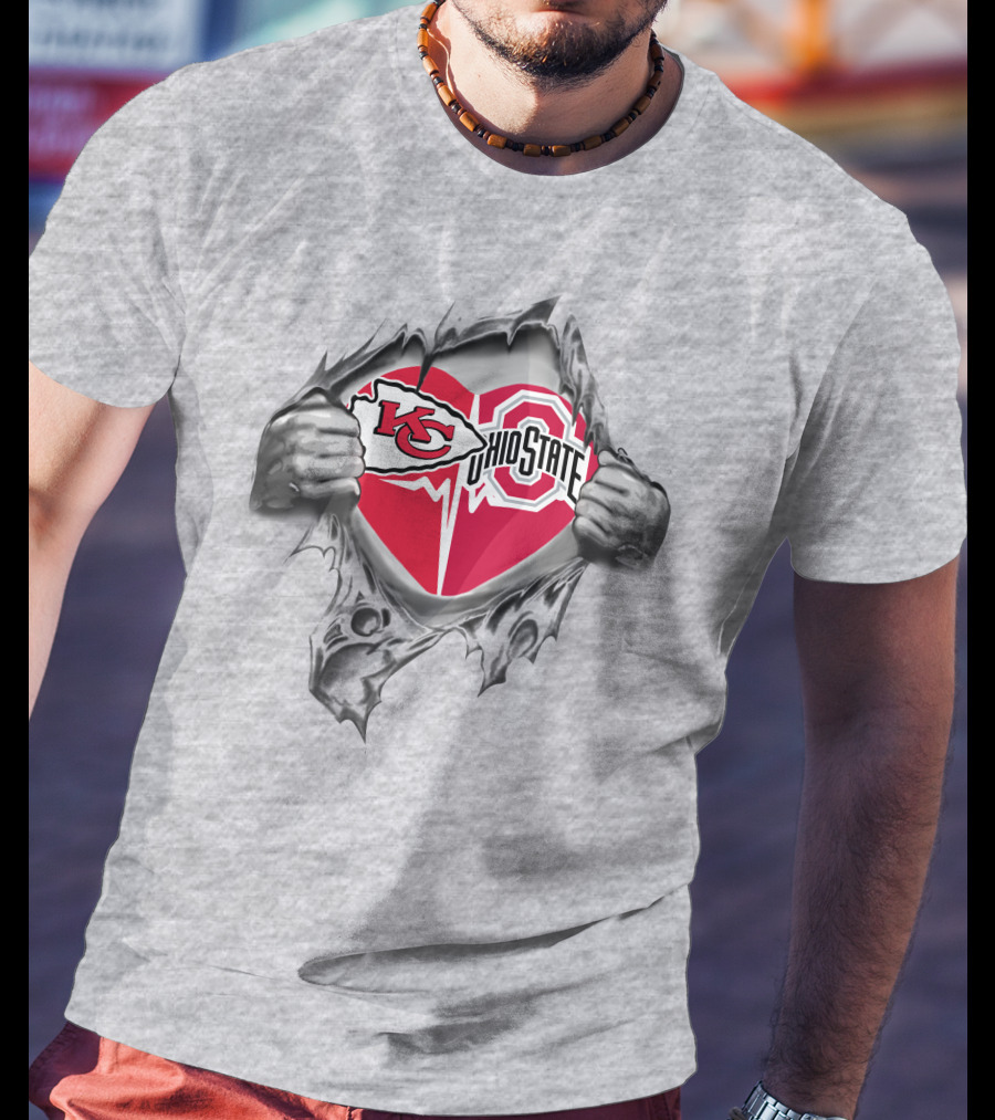 Kansas City Chiefs Ohio State Buckeyes Heart Logo Tear T-Shirt