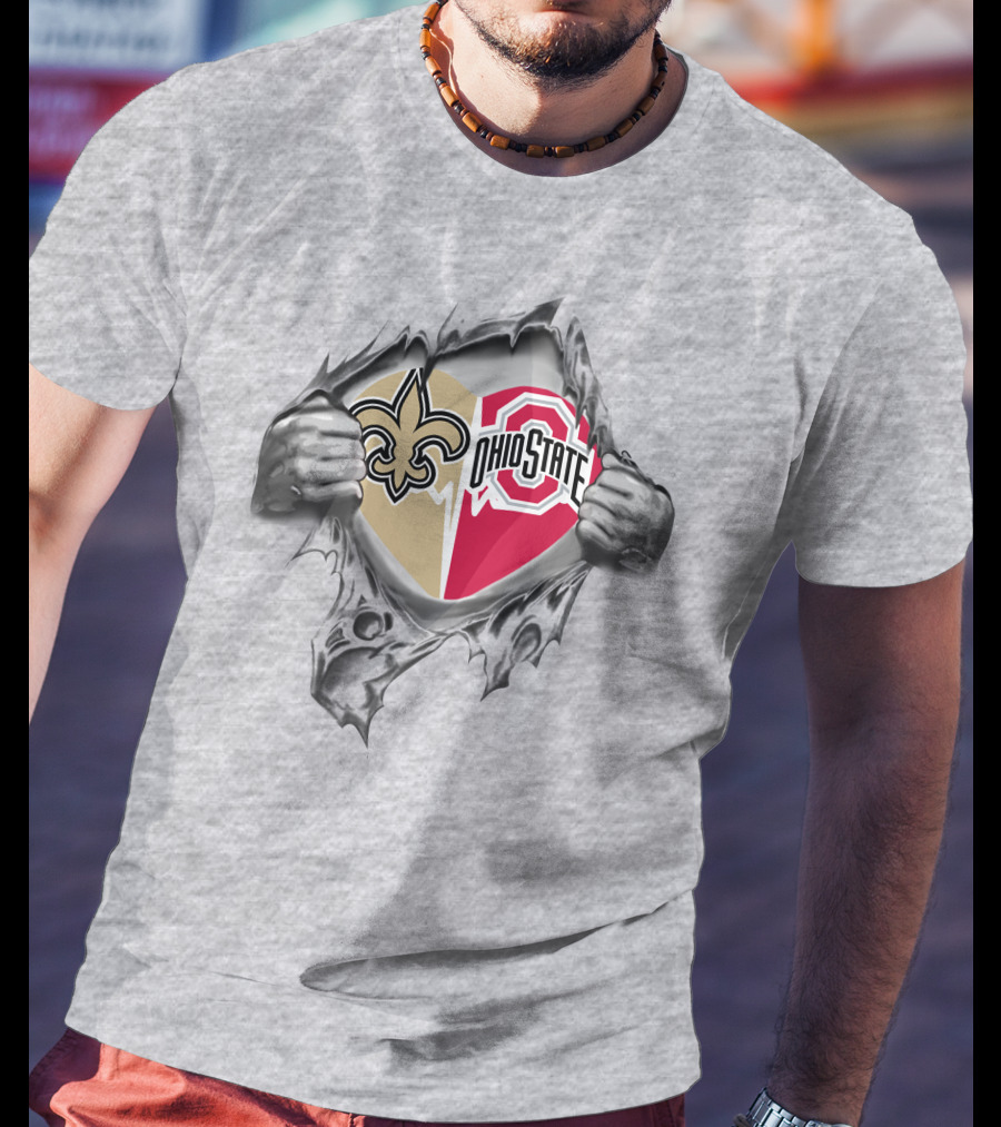 New Orleans Saints Ohio State Buckeyes Logo Tear T-Shirt