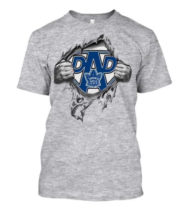 Toronto Maple Leafs Super Dad Hero Blue Maple Leaf Logo Symbol T-Shirt