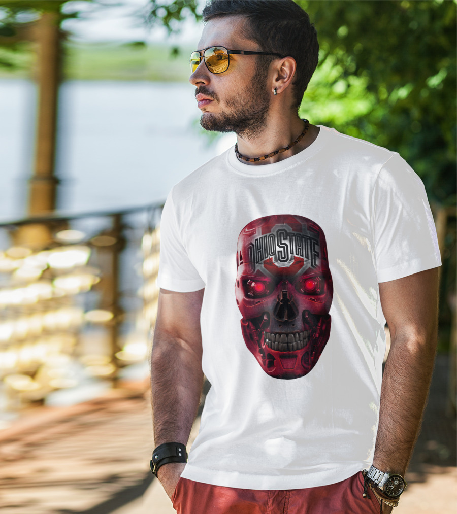 Ohio State Skull Bucks Red Robotic Face T-Shirt