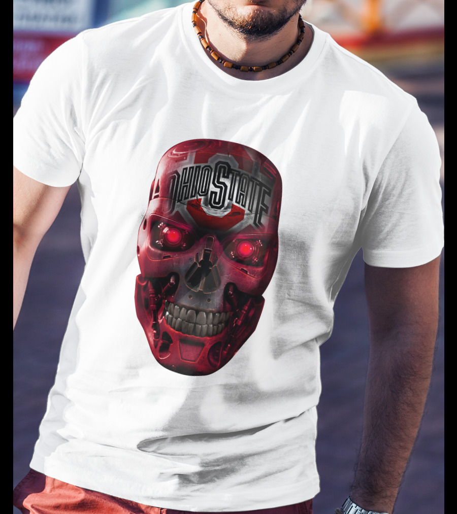 Ohio State Skull Bucks Red Robotic Face T-Shirt