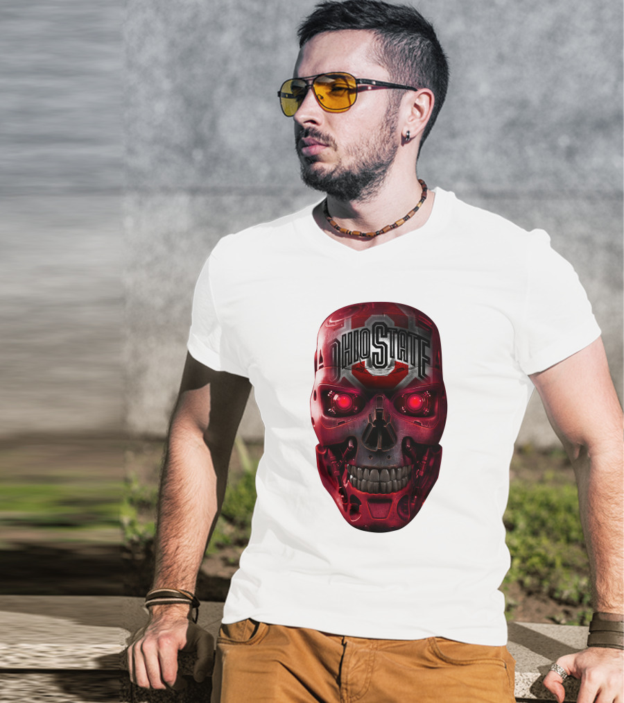Ohio State Skull Bucks Red Robotic Face T-Shirt