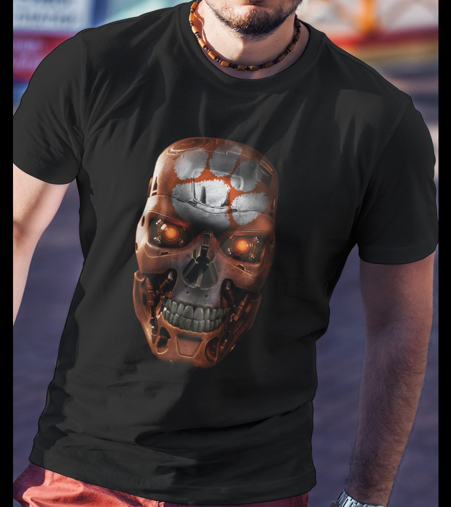 SKULL Love Terminator Endoskeleton With Paw Print Marking T-Shirt
