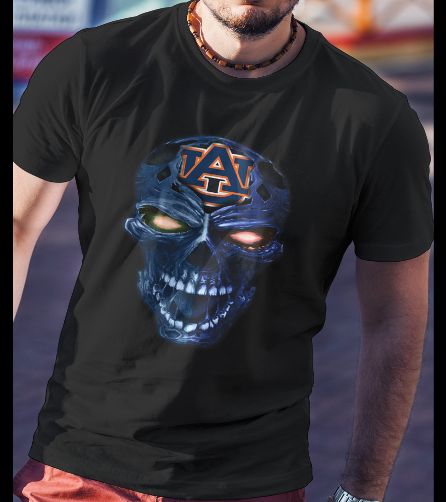Auburn Tigers Skull Logo With Blue And Orange Glow T-Shirt