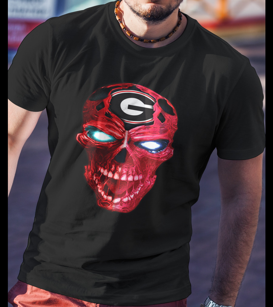 Georgia Bulldogs Skull Logo Red Glow T-Shirt