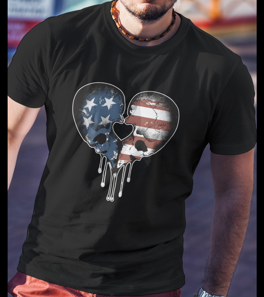 American Love Skulls Heart T-Shirt