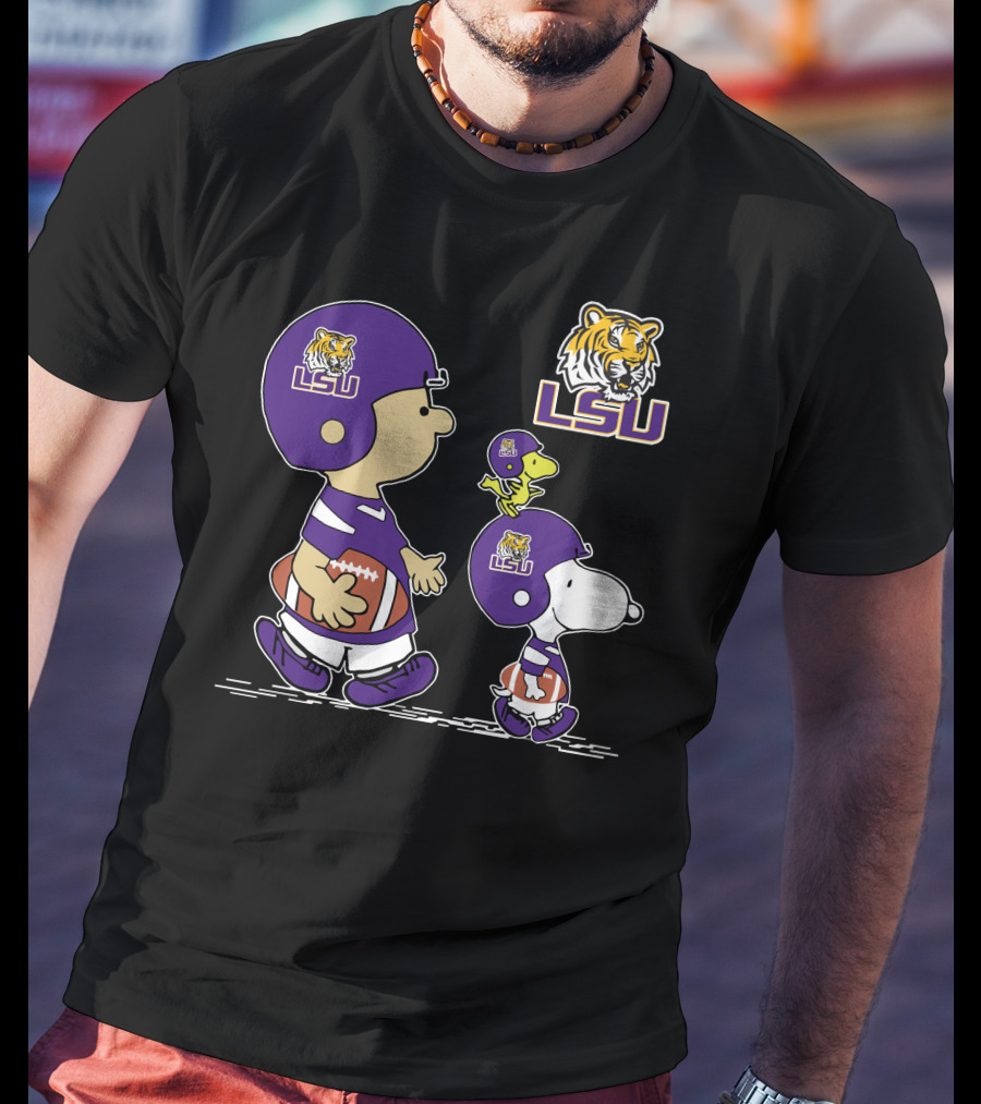 LSU Tigers Football Peanuts Characters Helmet T-Shirt