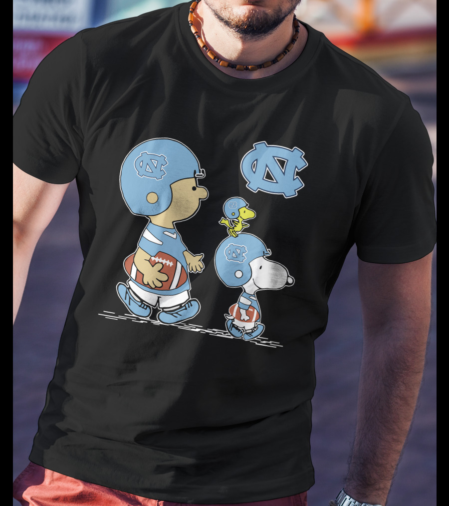 North Carolina Tar Heels Peanuts Characters Charlie Brown Snoopy Football Helmets T-Shirt