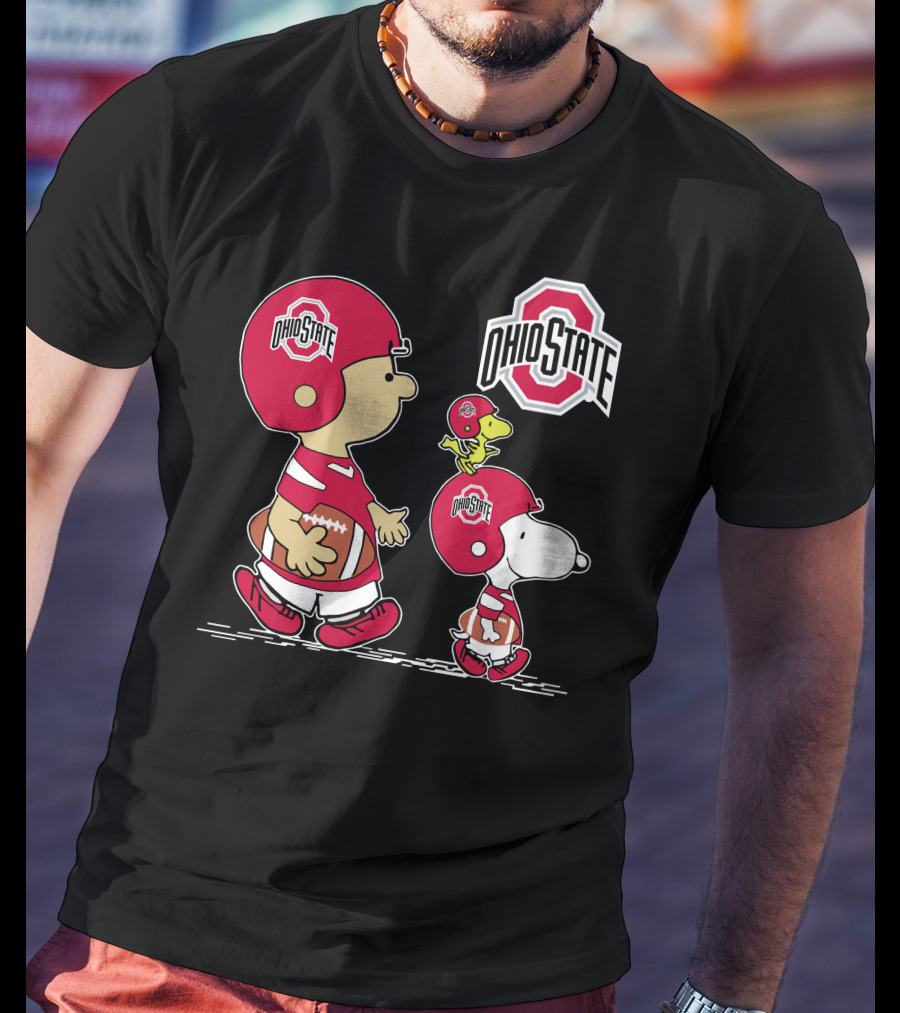 Ohio State Buckeyes Peanuts Characters Football Team Sports Helmet T-Shirt