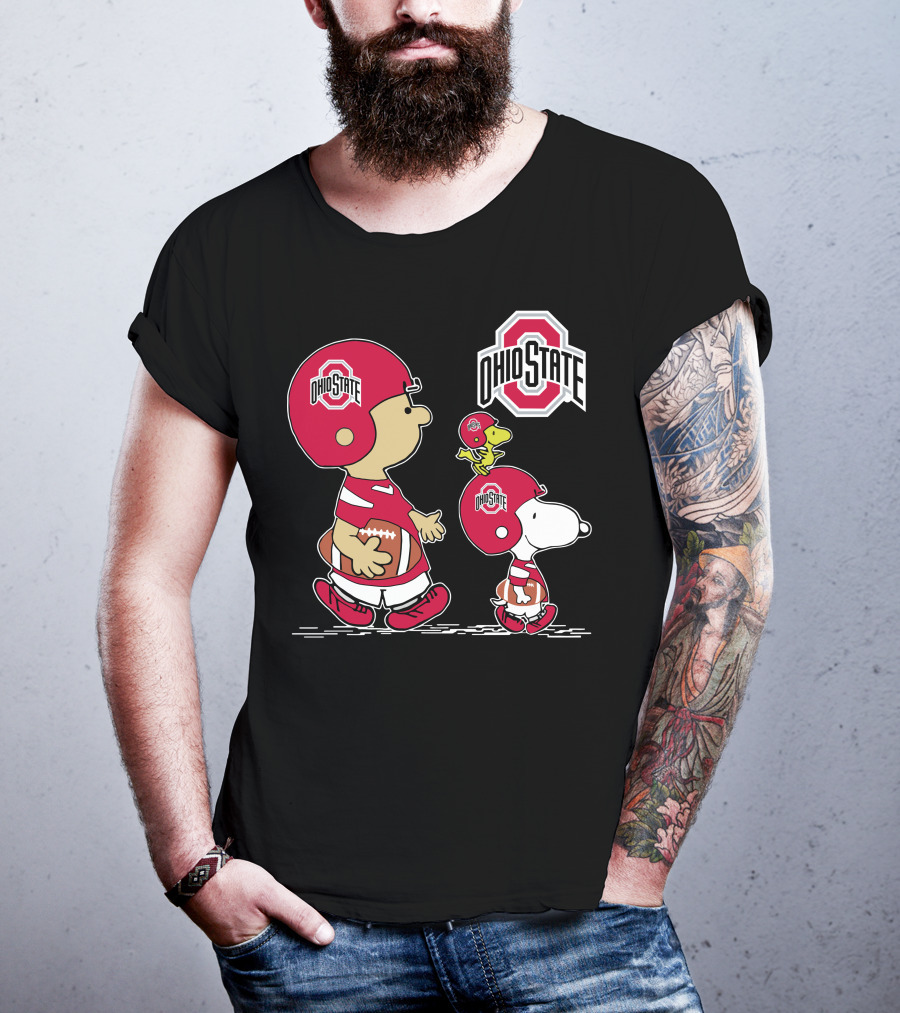 Ohio State Buckeyes Peanuts Characters Football Team Sports Helmet T-Shirt