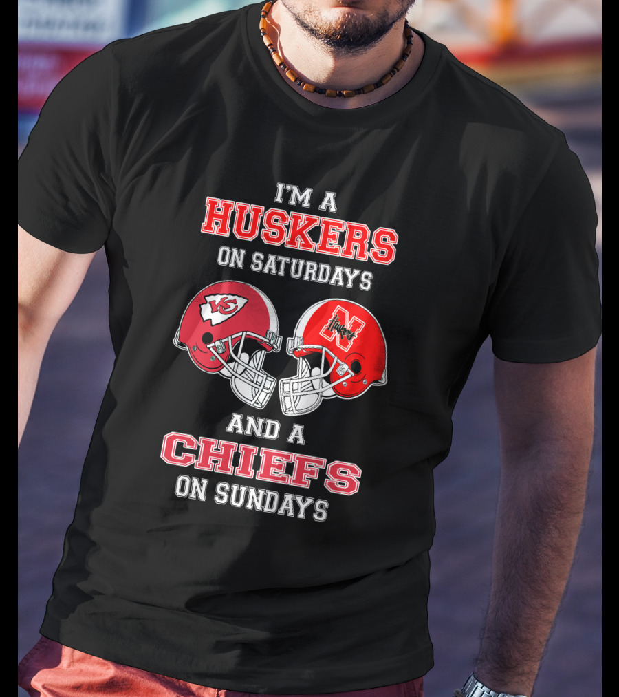 I'm A Huskers On Saturdays And A Chiefs On Sundays Football Helmets T-Shirt