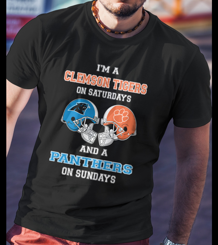 I'm A Clemson Tigers On Saturdays And A Panthers On Sundays Football Helmets T-Shirt