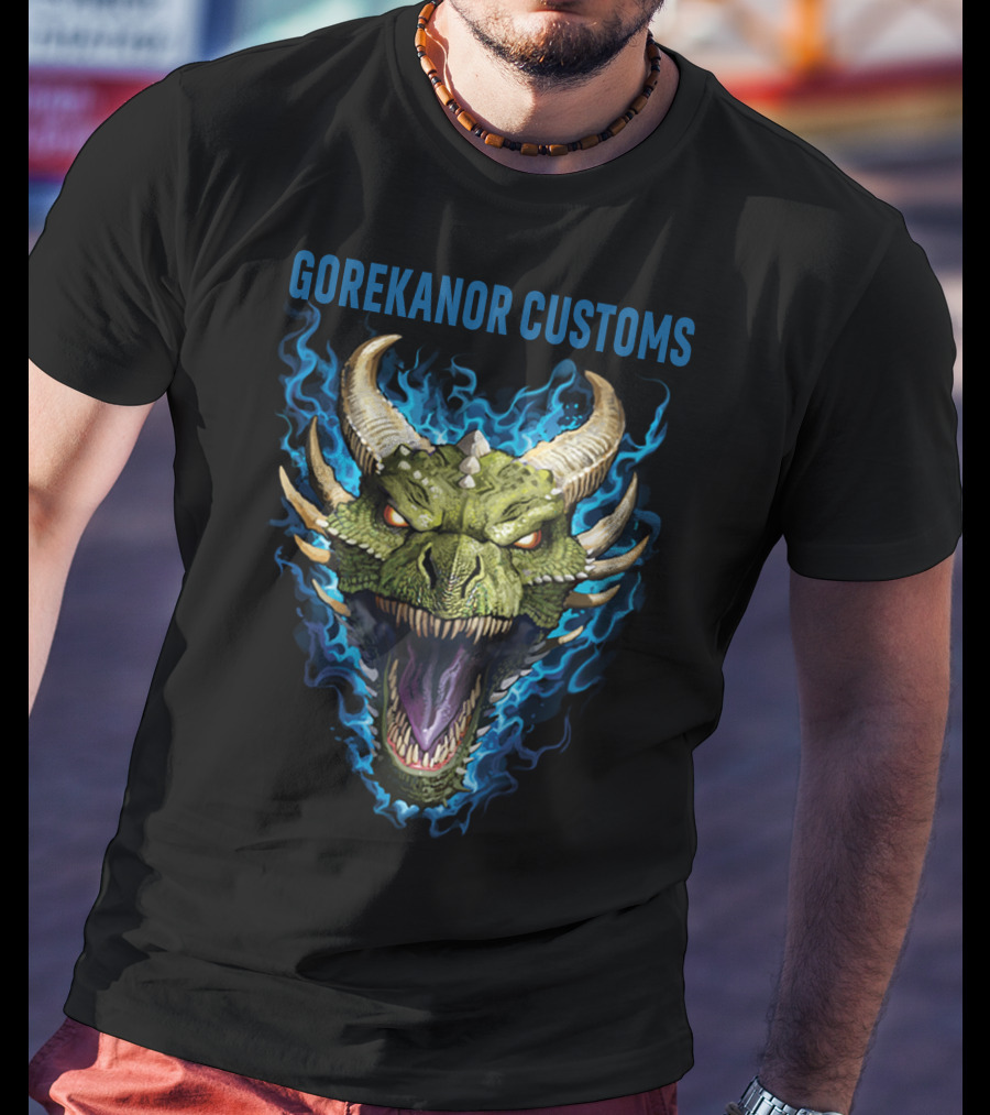 Gorekanor Customs Dragon Head With Blue Flames T-Shirt