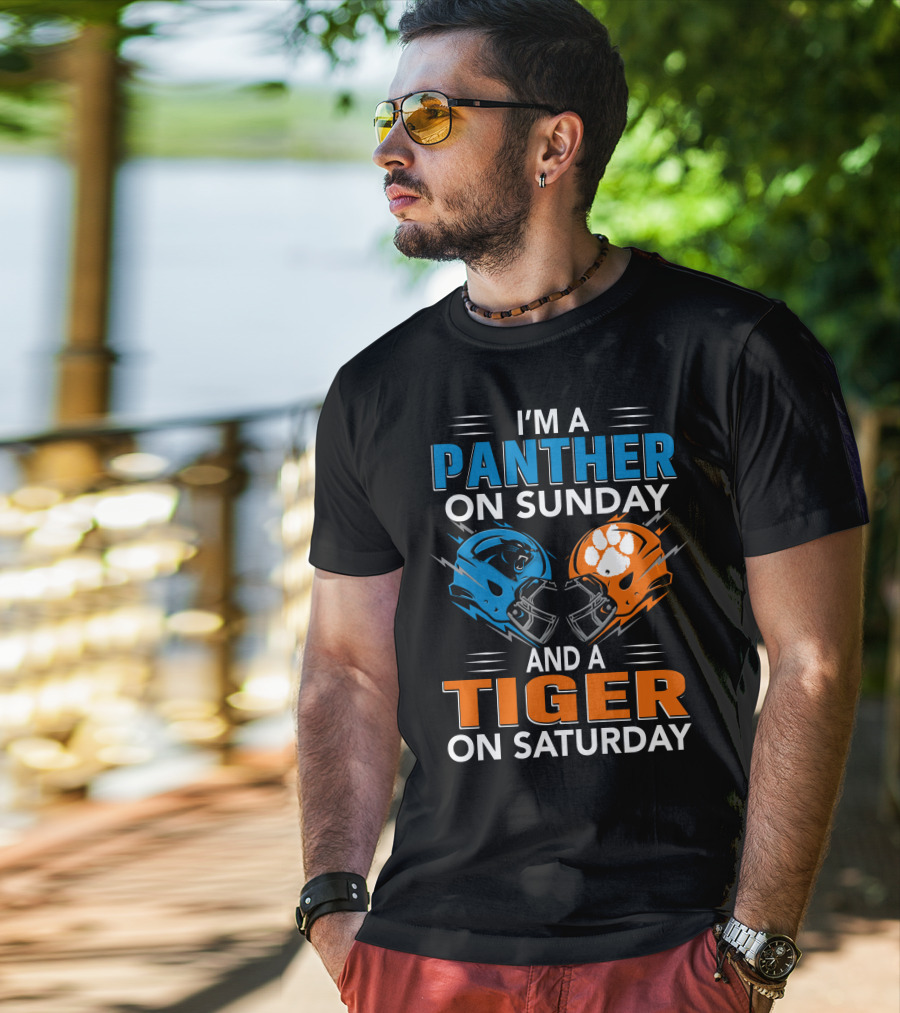 I'm A Panther On Sunday And A Tiger On Saturday Football Helmets T-Shirt