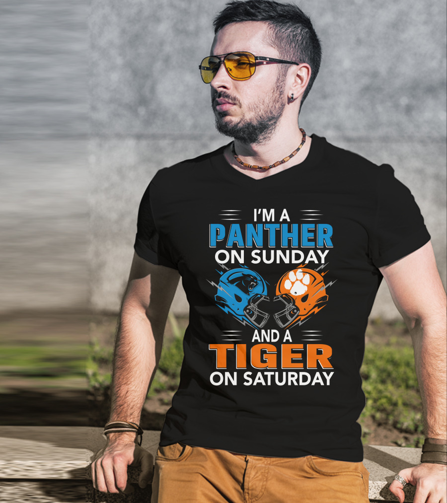 I'm A Panther On Sunday And A Tiger On Saturday Football Helmets T-Shirt
