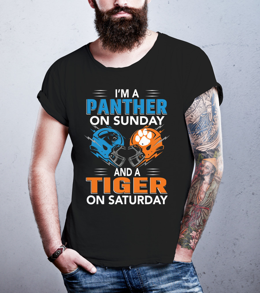 I'm A Panther On Sunday And A Tiger On Saturday Football Helmets T-Shirt