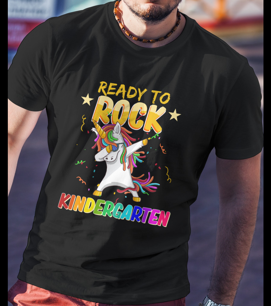 Ready To Rock Kindergarten With Dabbing Unicorn And Stars T-Shirt