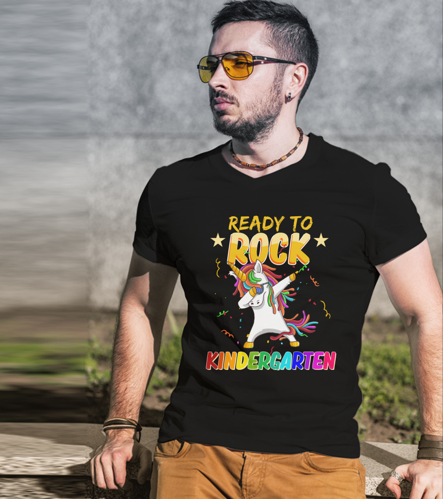 Ready To Rock Kindergarten With Dabbing Unicorn And Stars T-Shirt