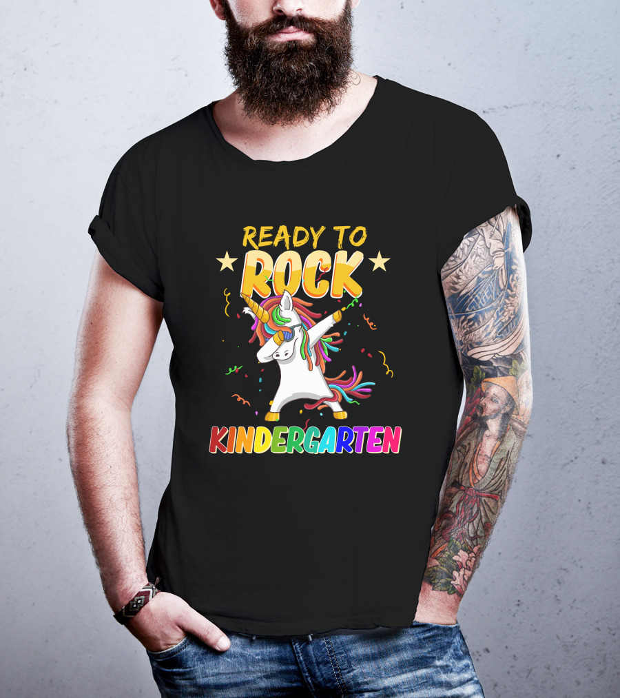 Ready To Rock Kindergarten With Dabbing Unicorn And Stars T-Shirt