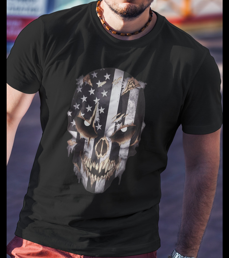 American Flag Distressed Skull T-Shirt