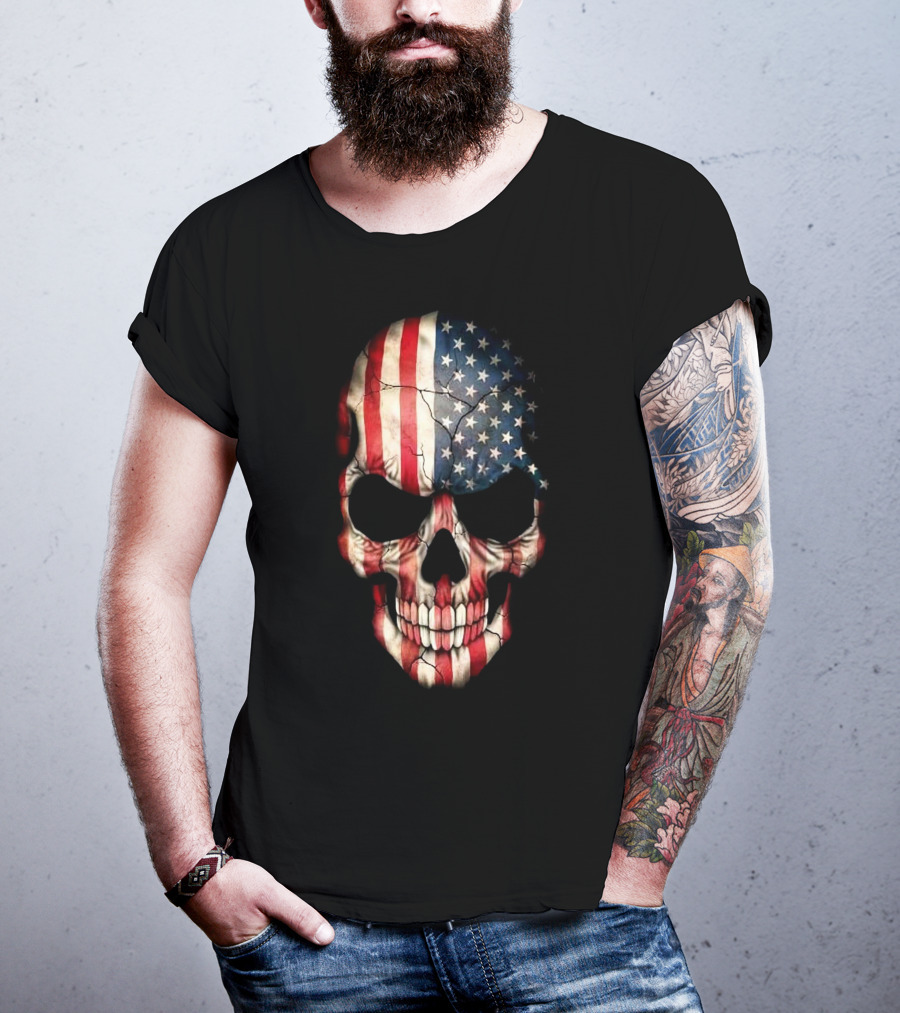 American Flag Skull Usa Stars And Stripes T-Shirt