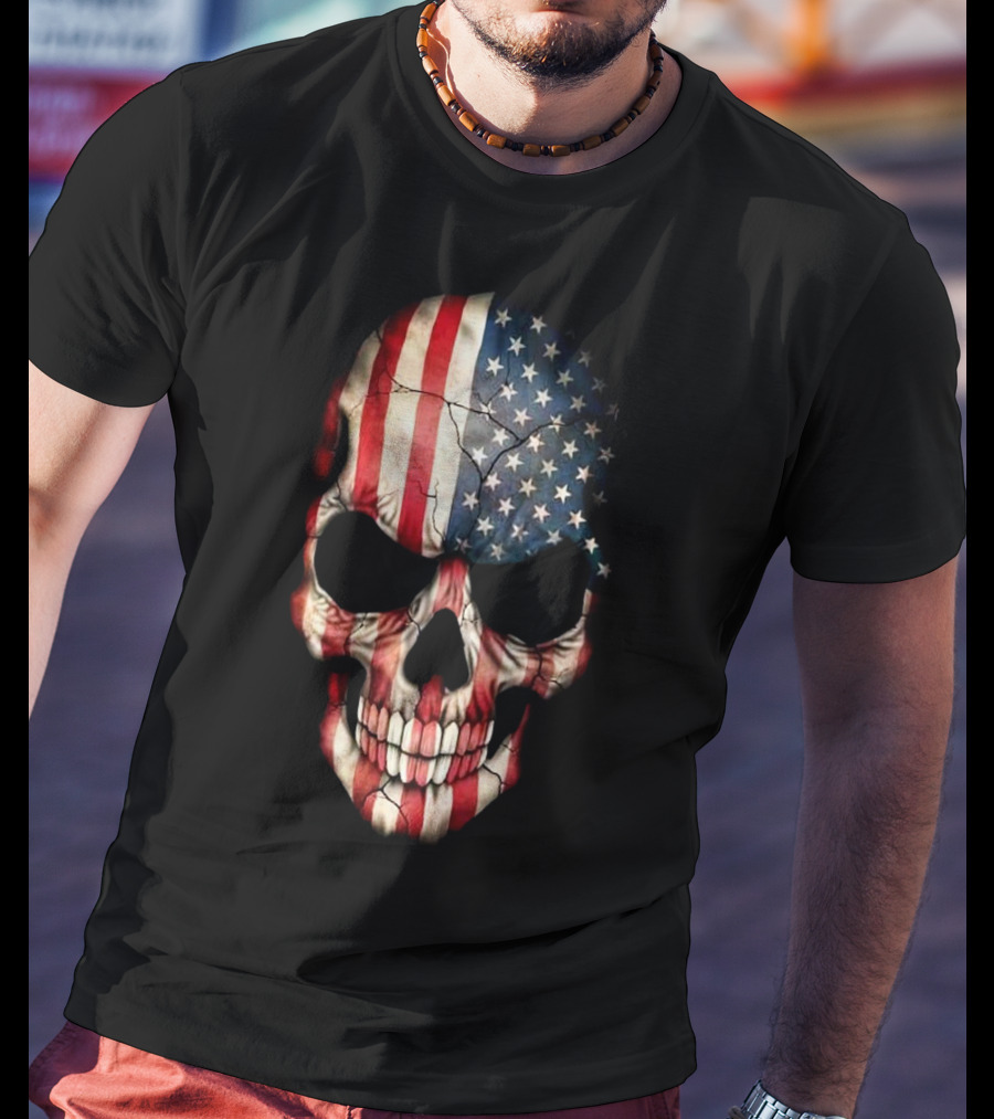 Skull American Flag Stars And Stripes T-Shirt