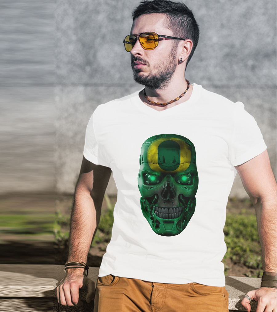 Oregon Ducks Skull Robot Green Neon Eyes T-Shirt