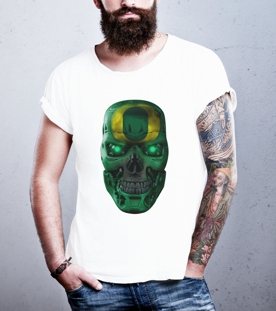 Oregon Ducks Skull Robot Green Neon Eyes T-Shirt