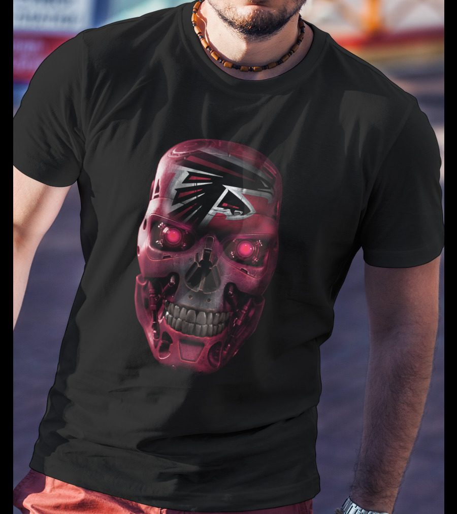 Skull Falcons Terminator Style Red Robotic Skull T-Shirt