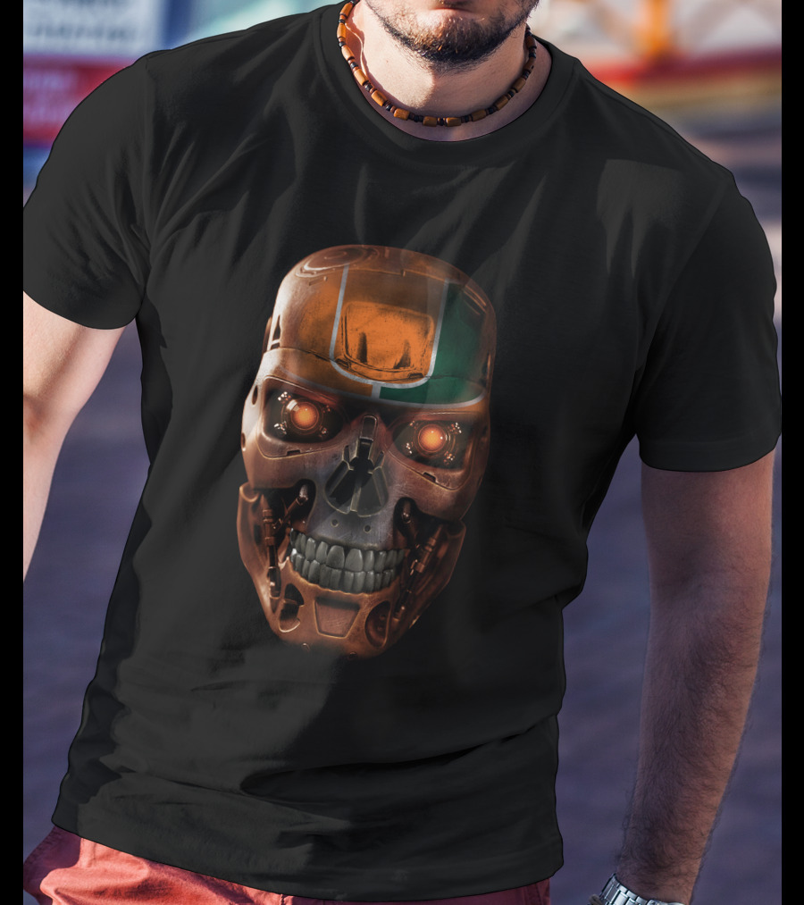 Skull Hurricanes Miami Terminator Robot Face T-Shirt