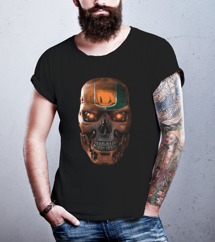 Skull Hurricanes Miami Terminator Robot Face T-Shirt