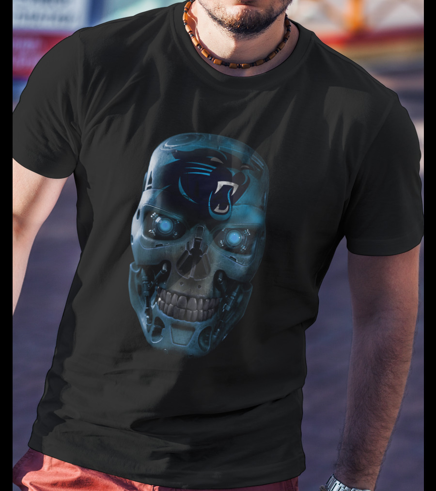 Skull Panthers Carolina Futuristic Robotic Skullface T-Shirt