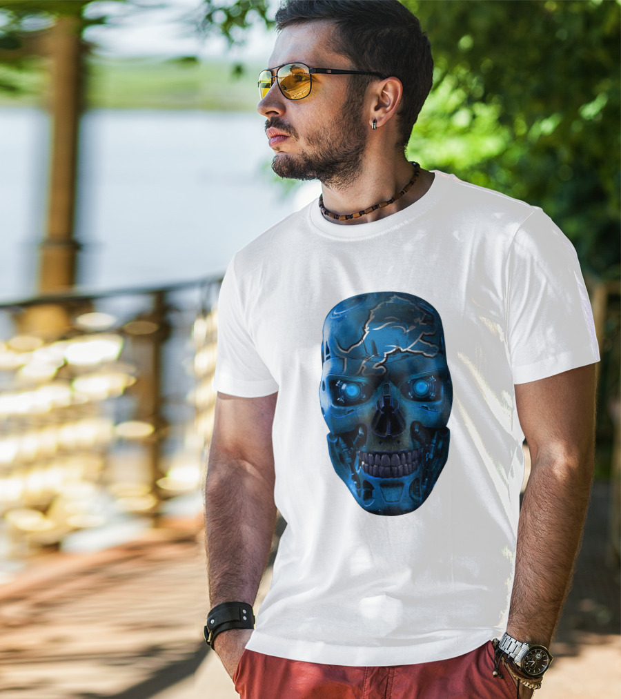 Detroit Lions Cyber Skull T-Shirt
