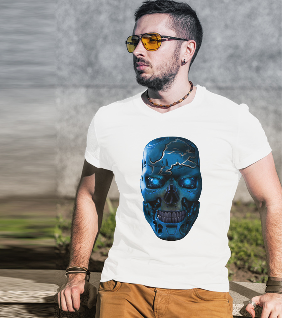 Detroit Lions Cyber Skull T-Shirt