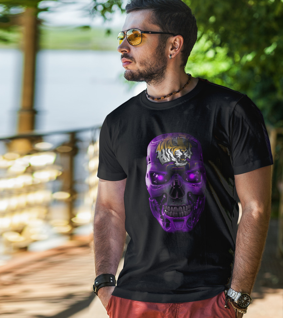 LSU Tigers Skull With Purple Cybernetic T-Shirt