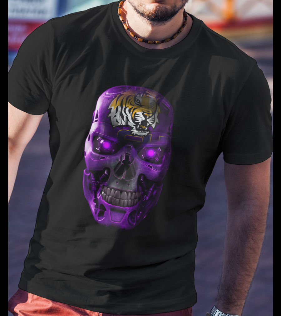 LSU Tigers Skull With Purple Cybernetic T-Shirt