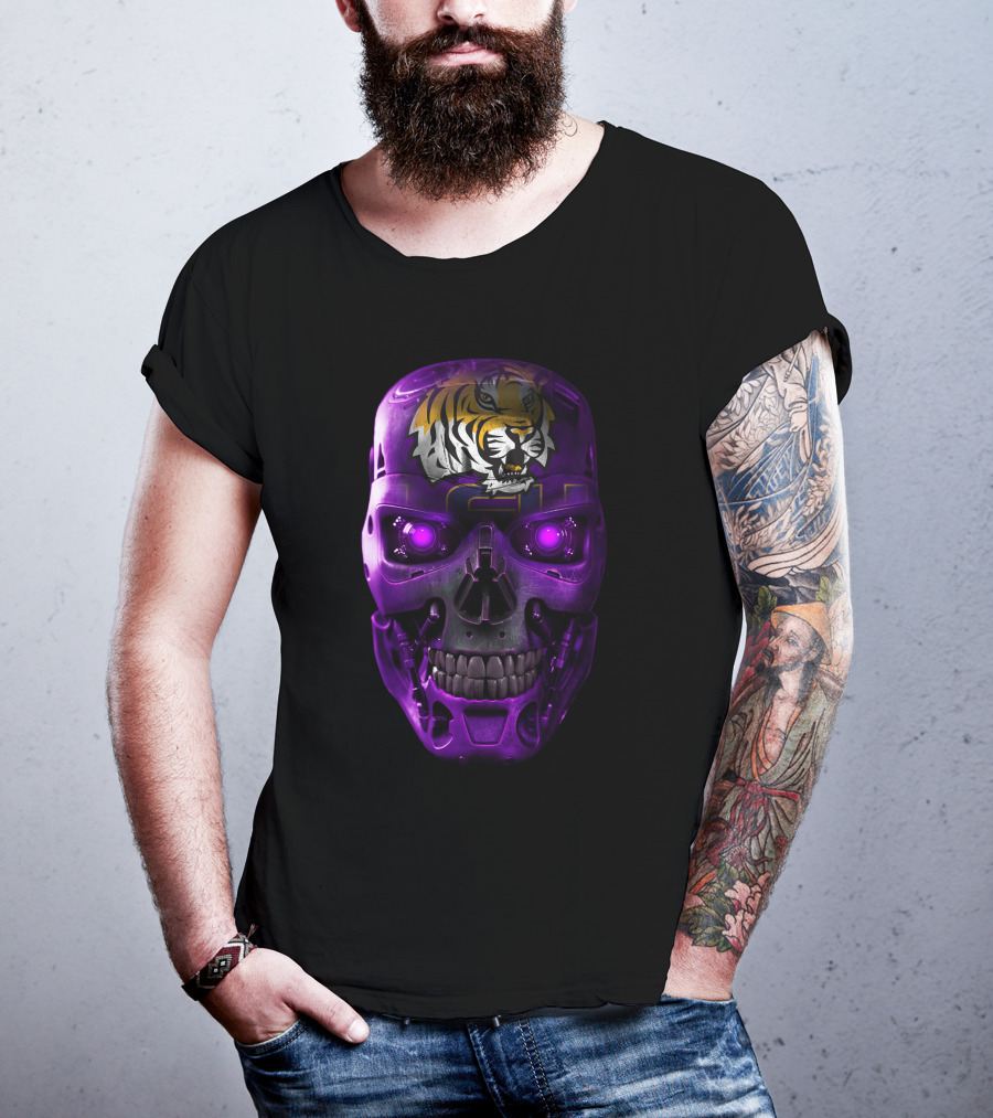 LSU Tigers Skull With Purple Cybernetic T-Shirt