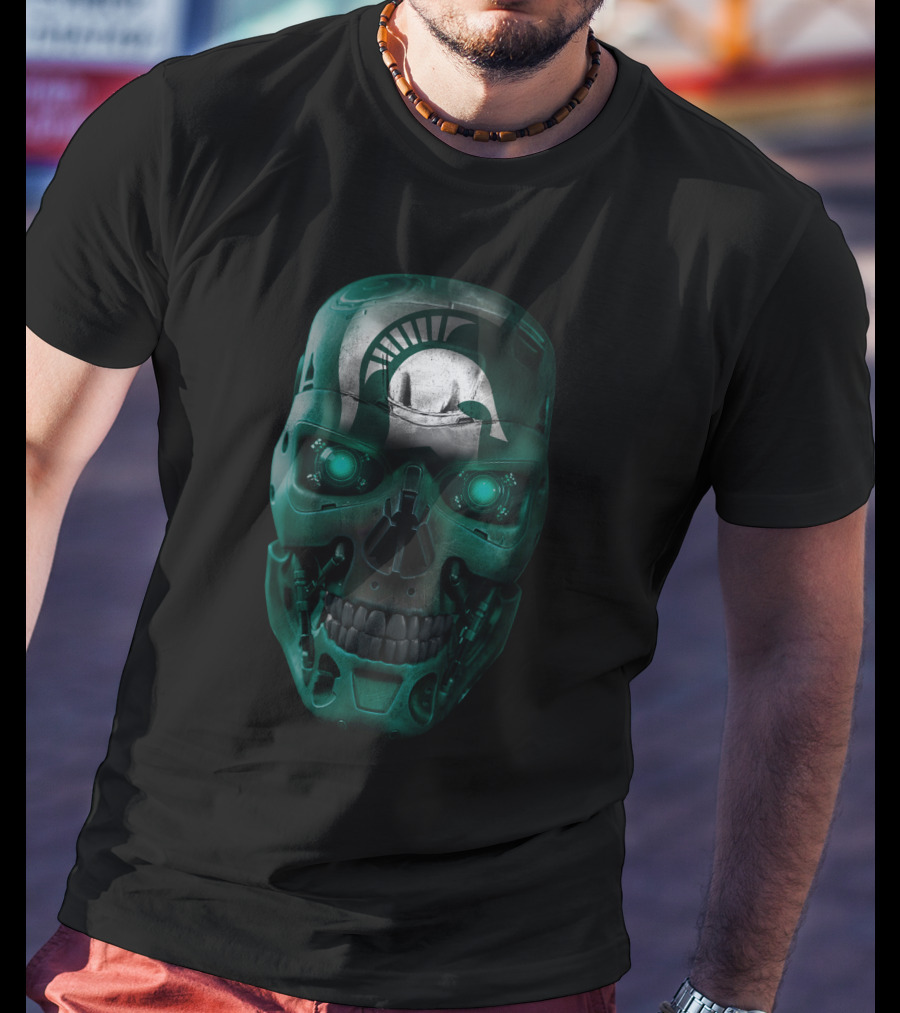 Spartan Helmet Skull Design With Futuristic Elements T-Shirt
