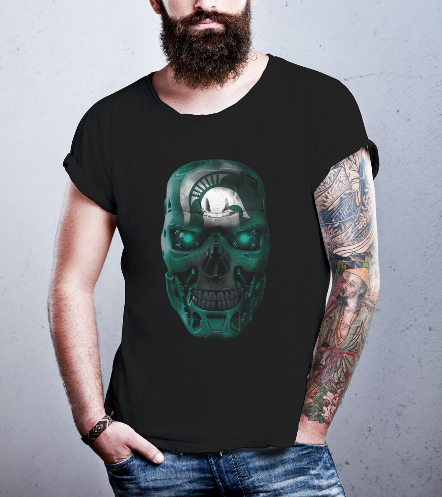 Spartan Helmet Skull Design With Futuristic Elements T-Shirt