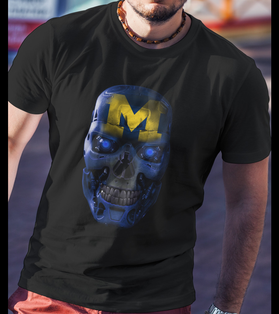 M Skull Wolverines Mech Cyborg Blue And Yellow T-Shirt