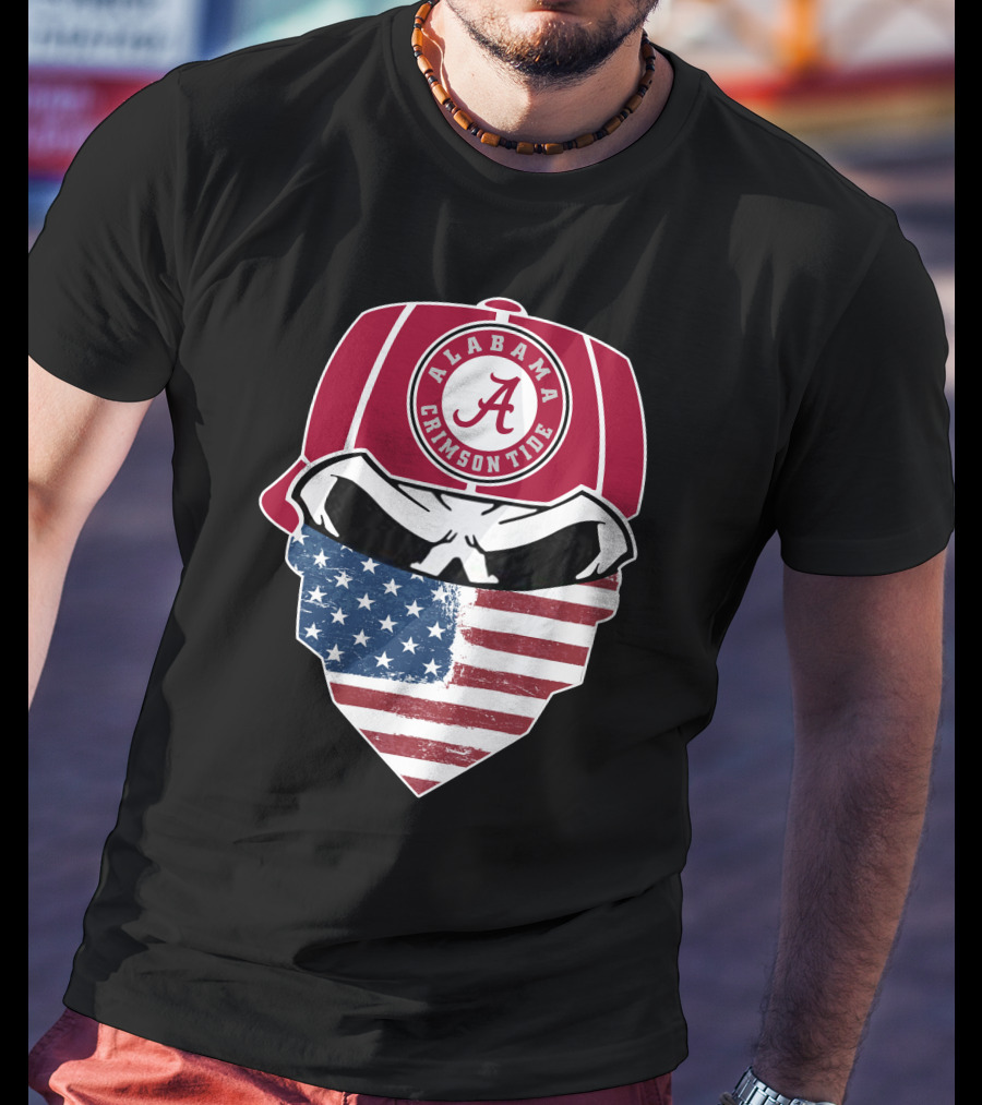 Alabama Crimson Tide Skull American Flag Bandana T-Shirt