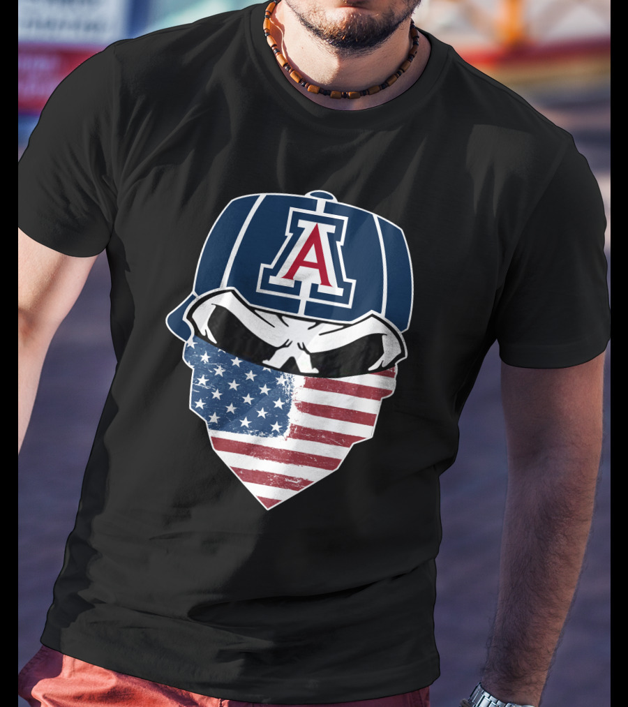 Arizona Wildcats Skull American Flag Bandana T-Shirt