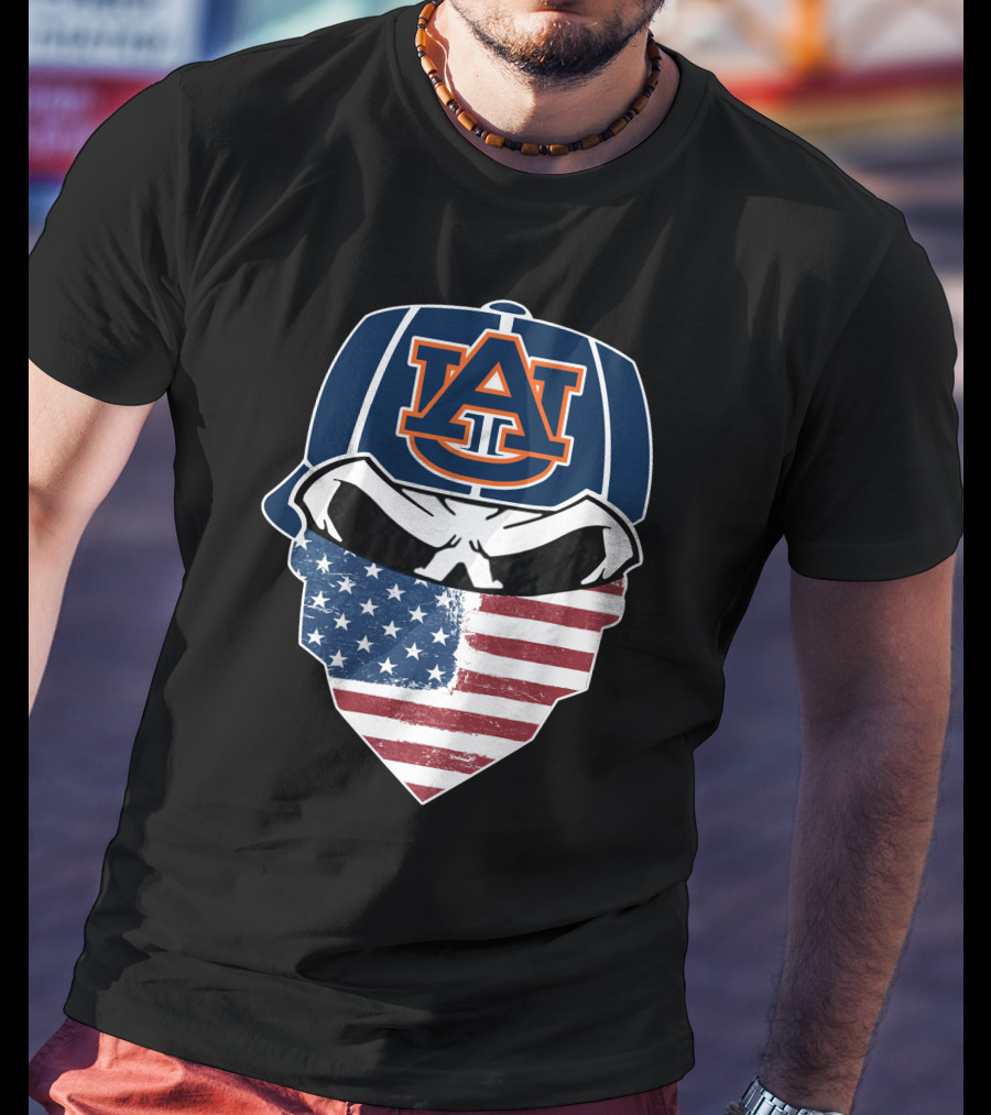 Auburn Tigers Skull USA Flag Bandana T-Shirt