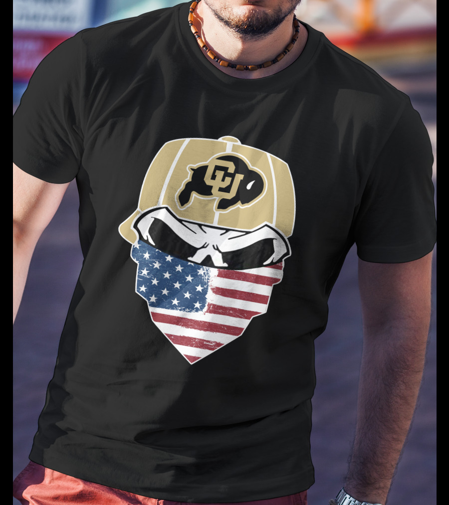 COLORADO BUFFALOES Skuls American Flag Face Buffalo T-Shirt